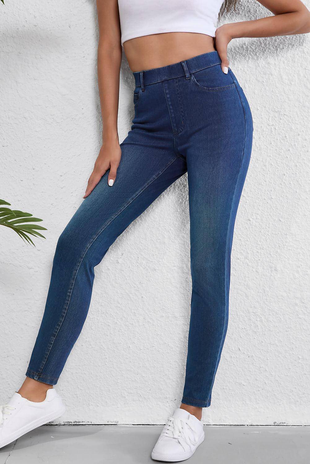Ashleigh Blue Flere lommer Rette ben vasket Stretchy Strikke Casual Jeans