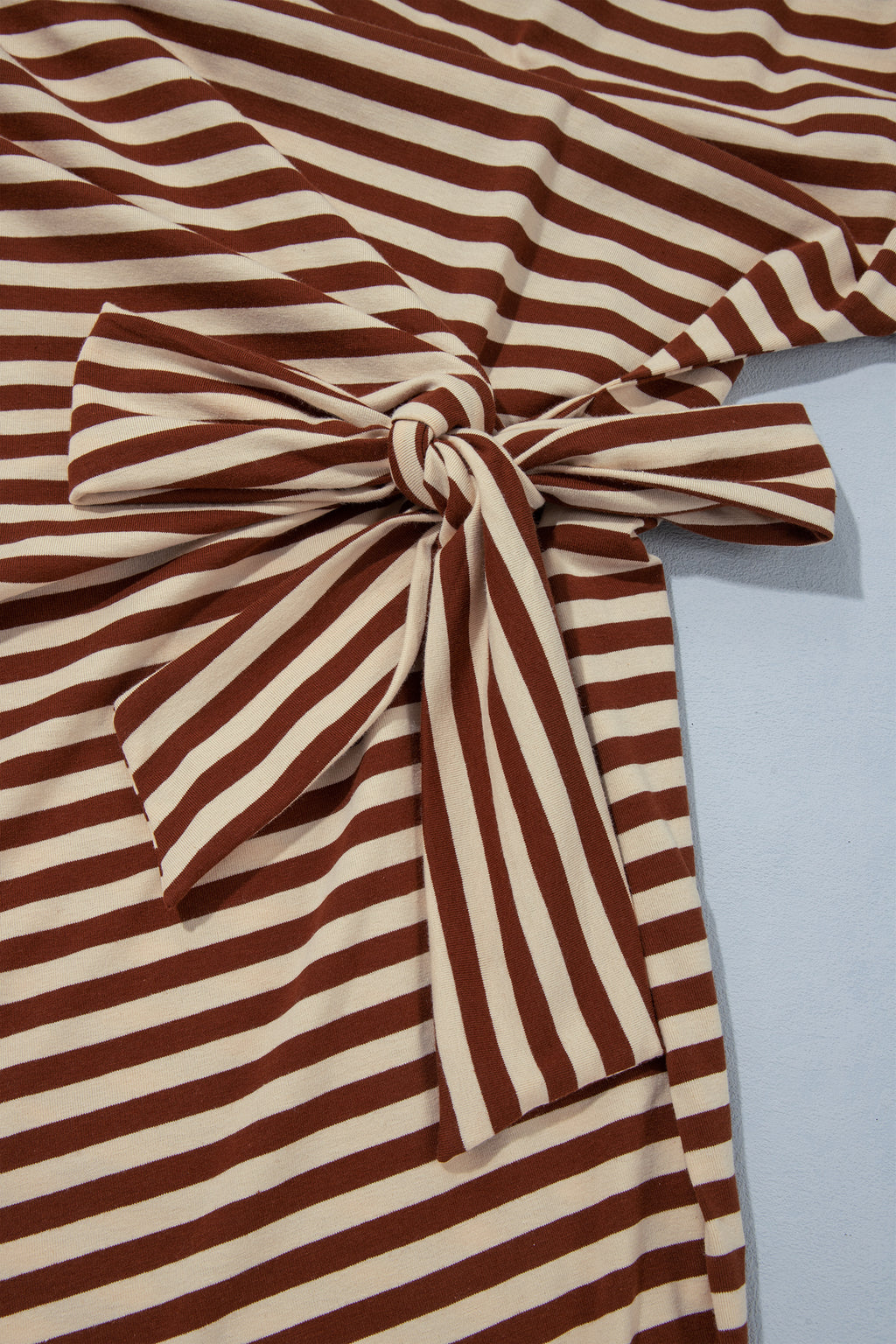 Brown Stripe Striped Colorblock Cuffs Round Neck Long Sleeve Shift Dress