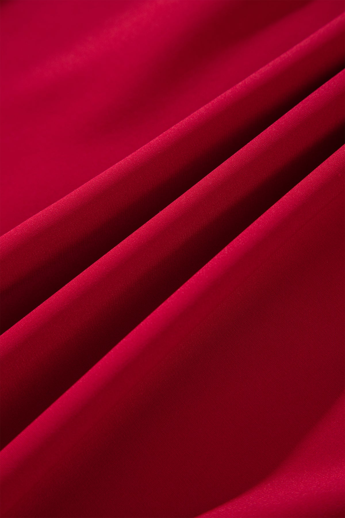 Racing Red Solid Color Ruffle Trim Long Sleeve Tiered Shift Midi Dress