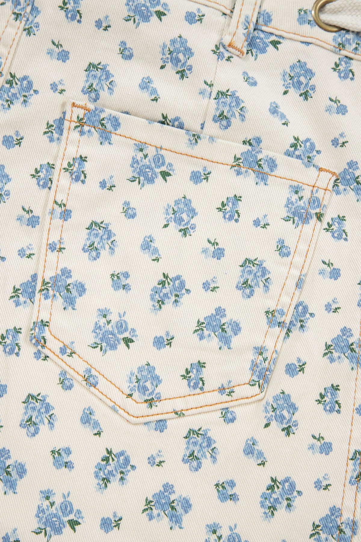 Beige Grommet Knot Waist Floral Barrel Leg Jeans