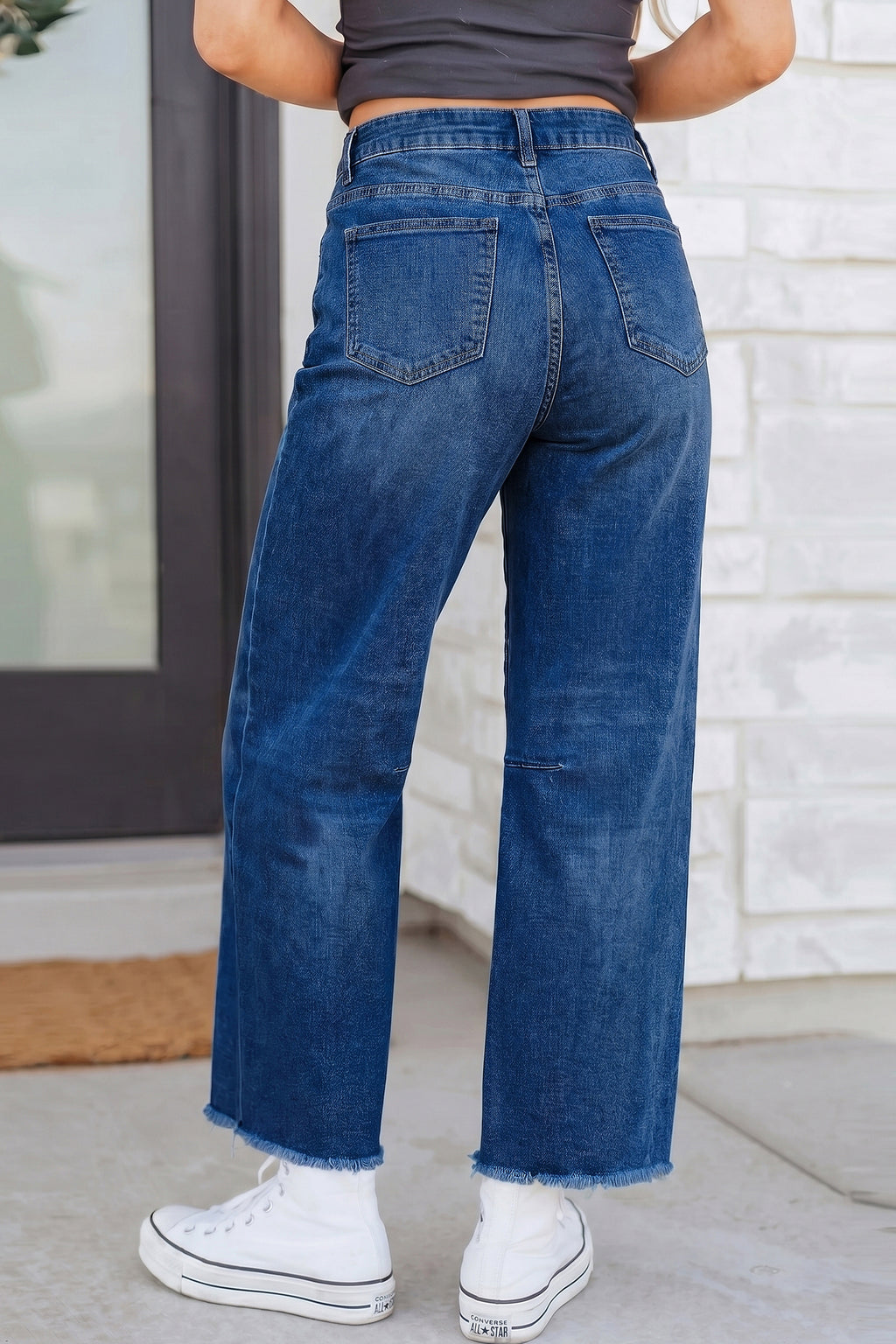 Beau Blue Frayed Cropped Barrel Jeans