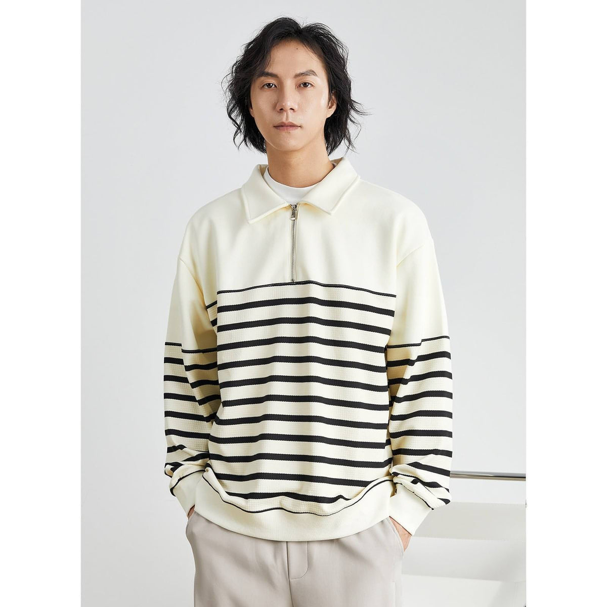 Contrast Color Texture Advanced Lapel Sweater Korean Style