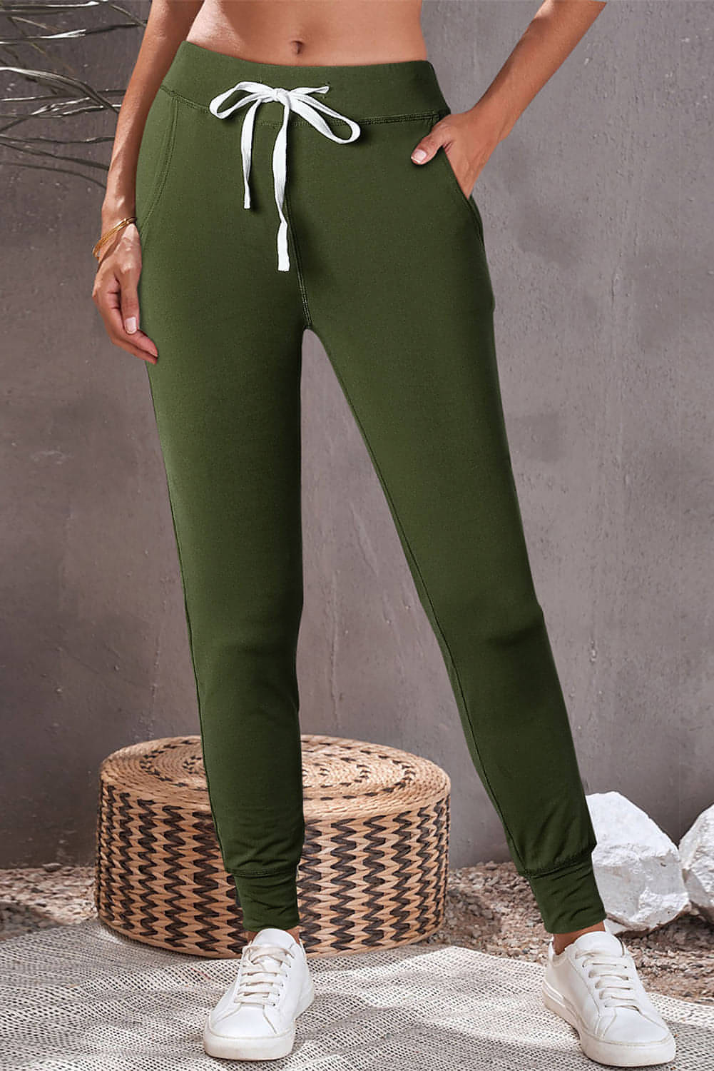 Yosun Yeşili Büzgülü Bel Cepli Jogger Pantolon
