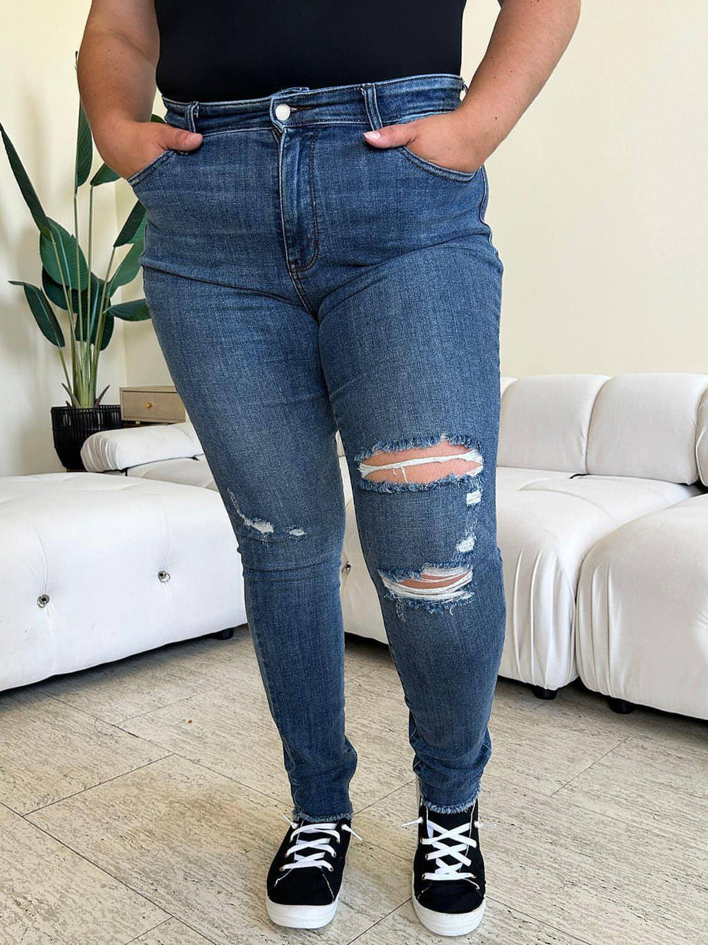 Judy Blue em tamanho grande na cintura alta jeans skinny angustiado