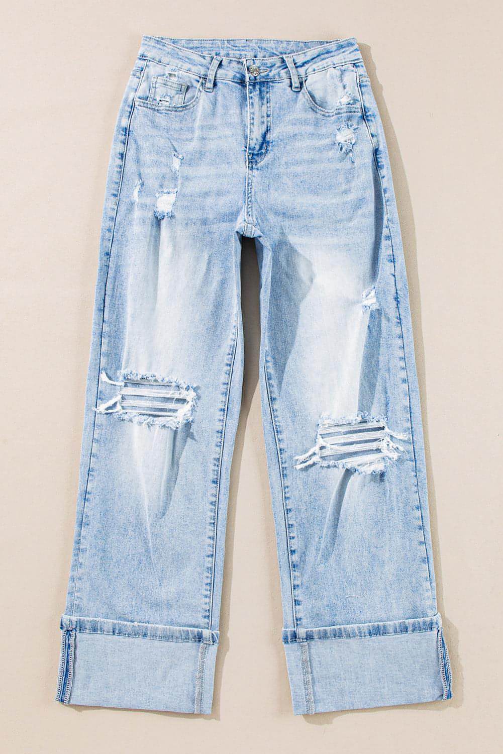 Beau Blue Light Wash nödställda flare jeans