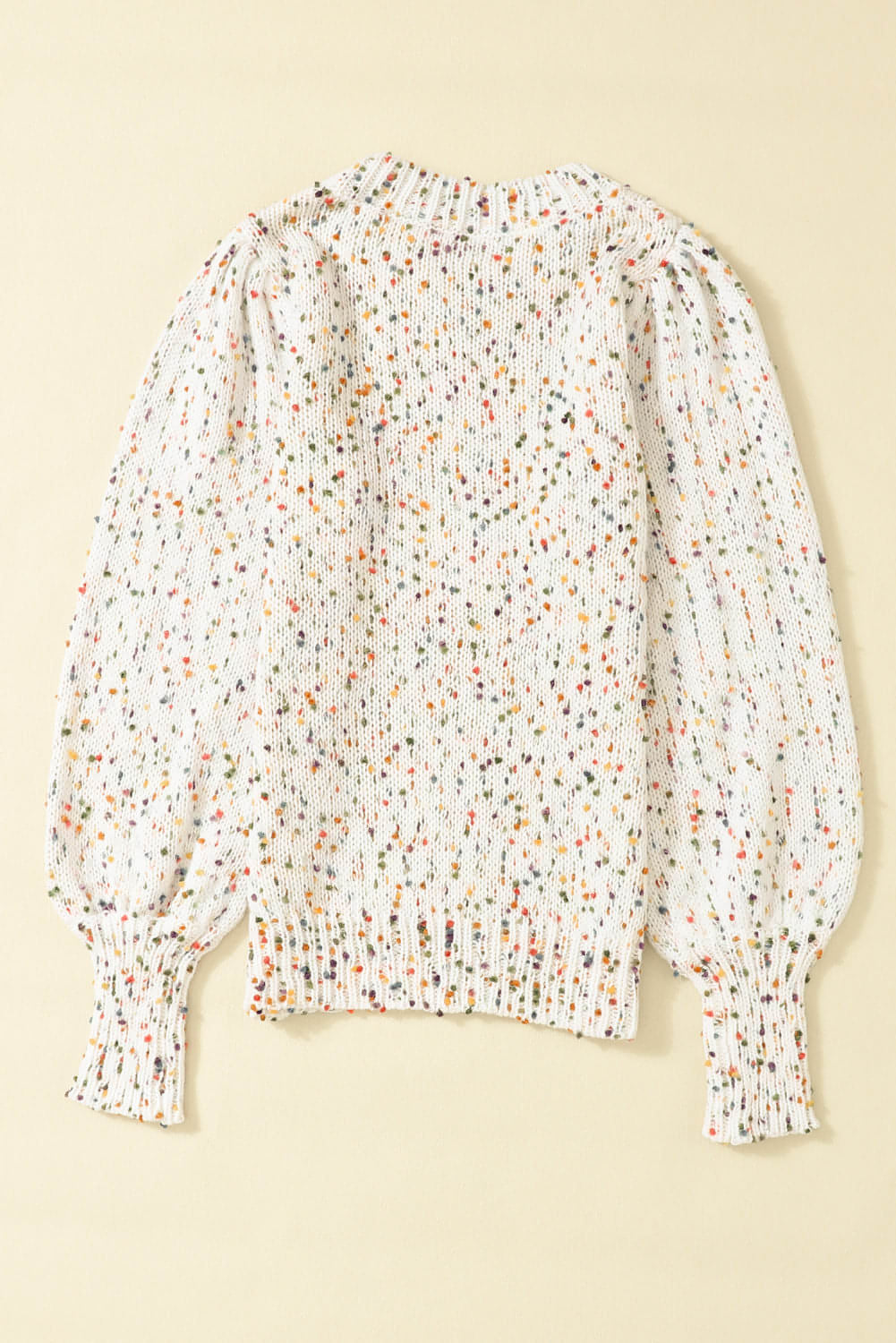 Pull à col rond en tricot torsadé à pois colorés et confettis beige