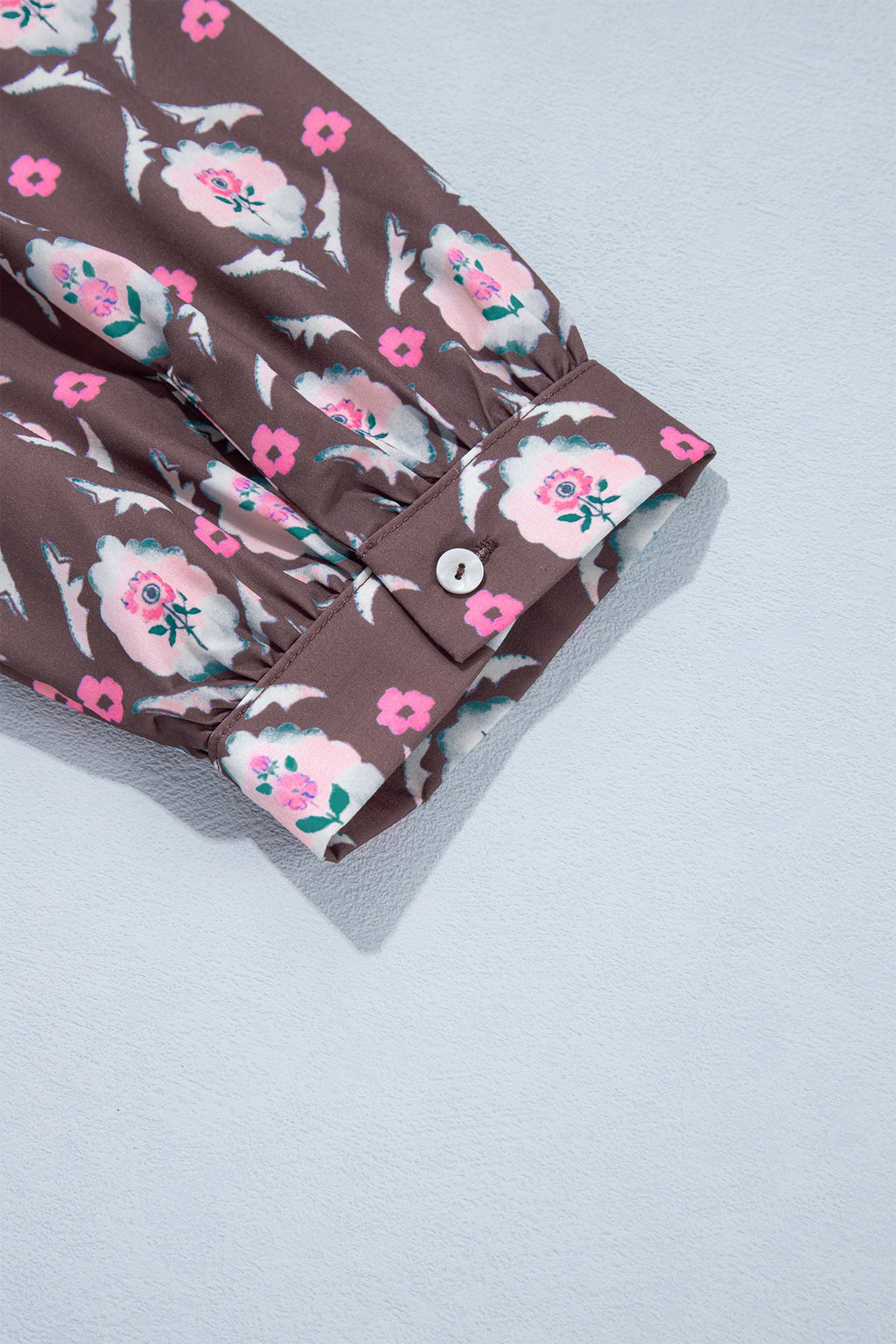 Brown Floral Print Button Front Ruffle Hem Midi Dress