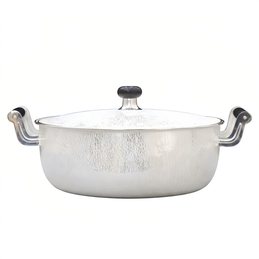 Modern Stainless Steel Pot with Glass Lid and Dual Handles-Premium Hot Pot - Handicraft Pure 999 Fine Silver