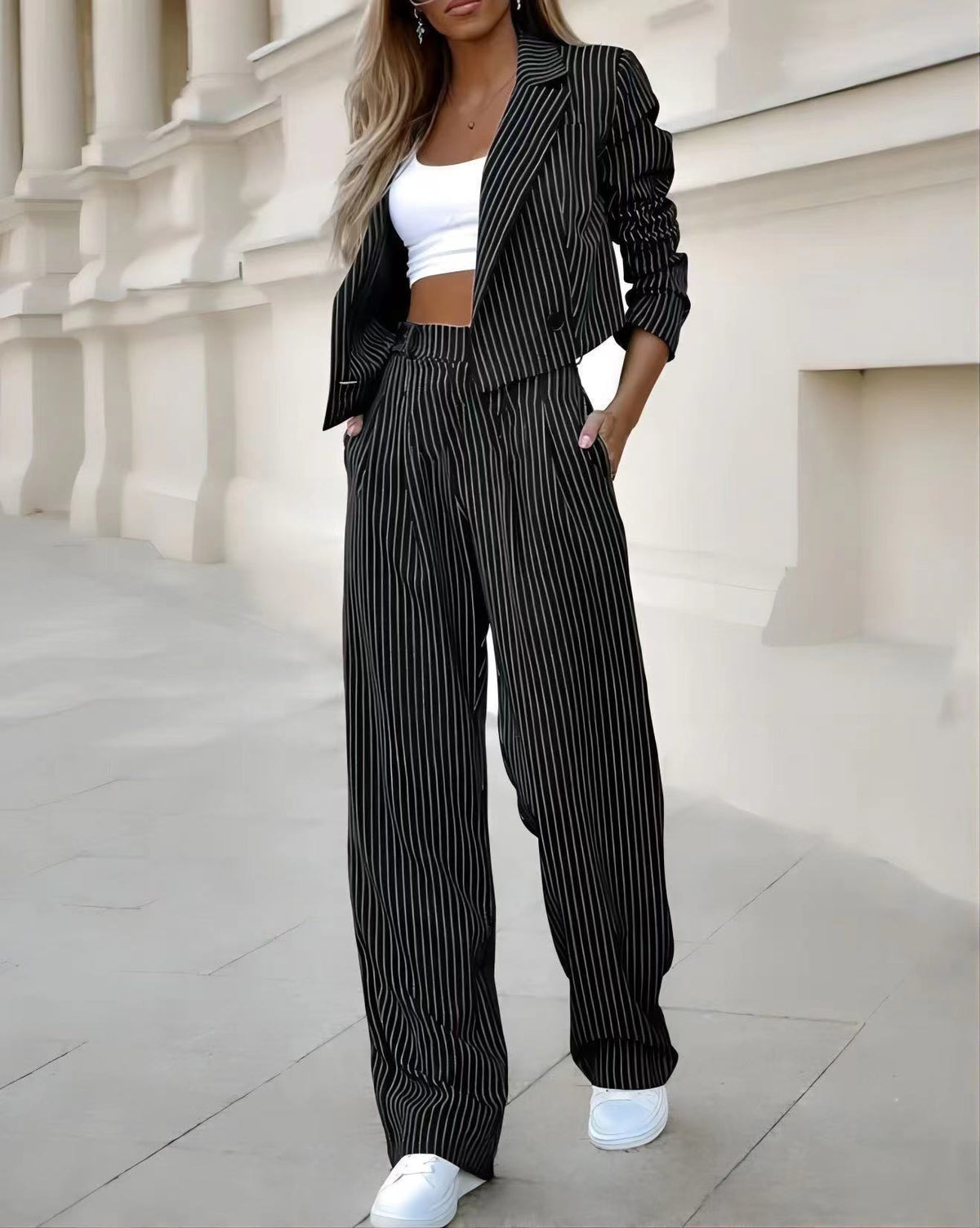 Cropped Lapel Striped Suit – Haute Edition 25