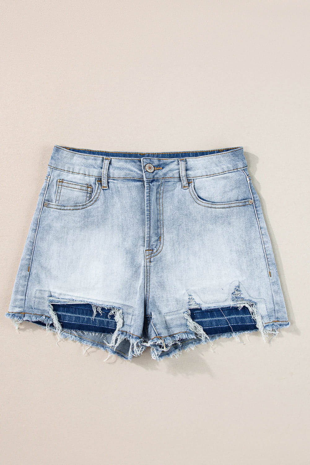 Açık Mavi Vintage Yıkanmış Ham Kenar Jean Şort