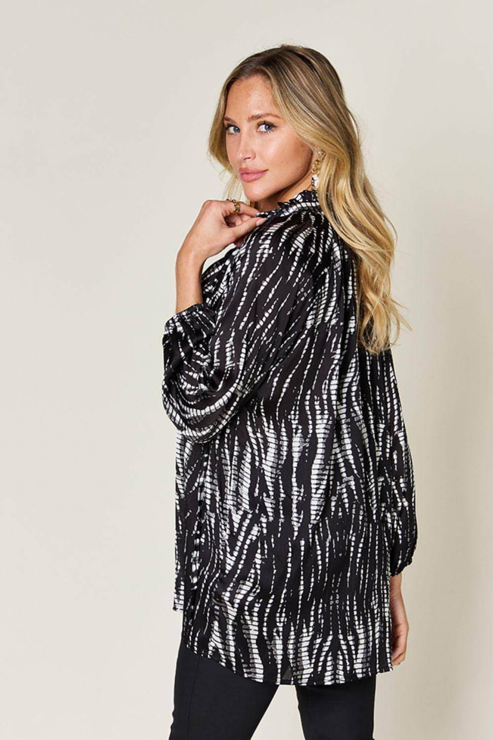 Chemise à manches longues boutonnée imprimée pleine taille Double Take