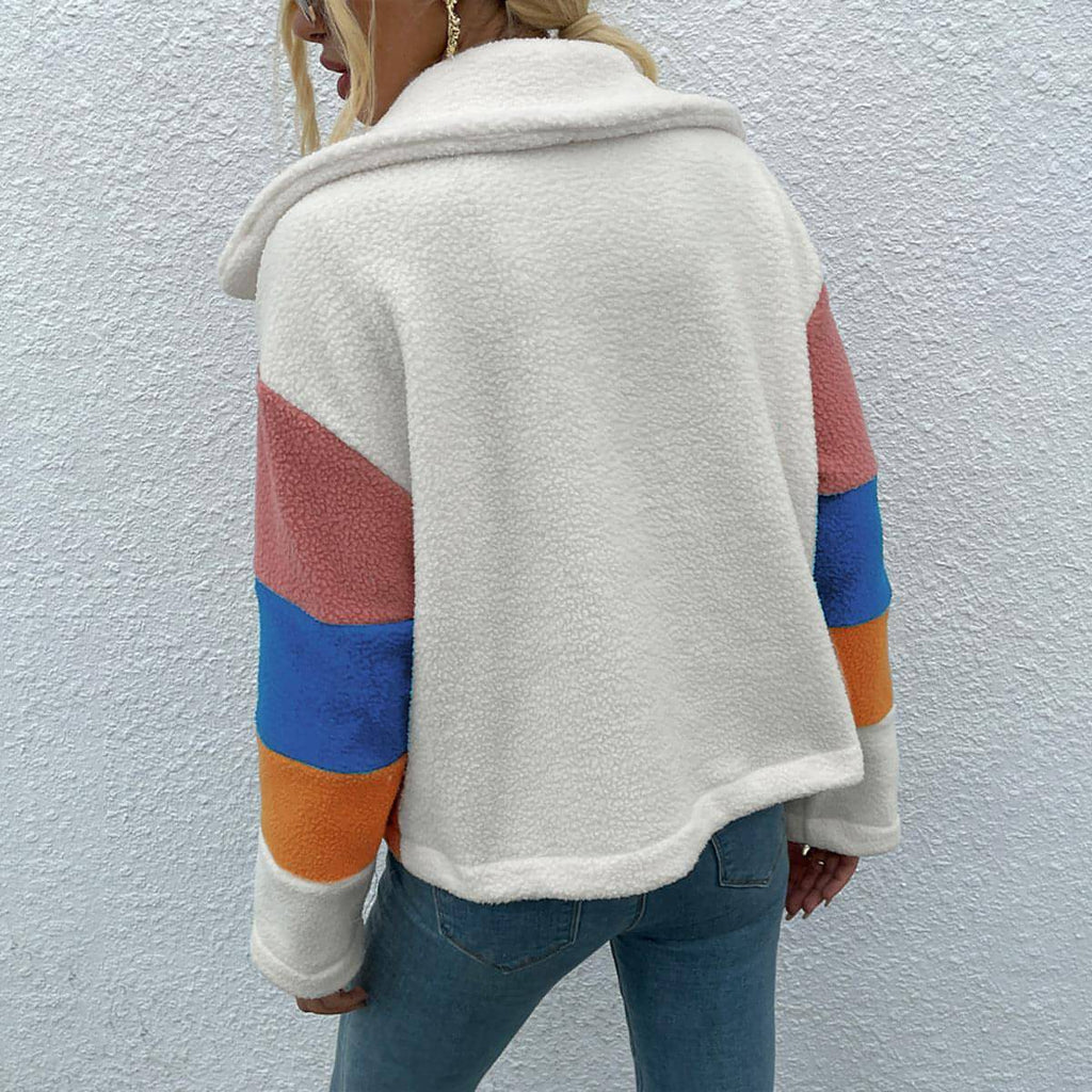 Shiny Color Block Button Down Collared Jacket