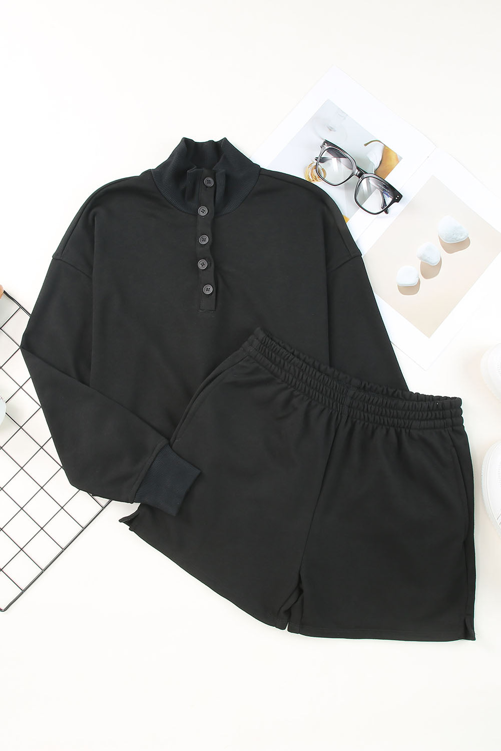 Черная повседневная высокая шейка Henley Top и короткий наряд