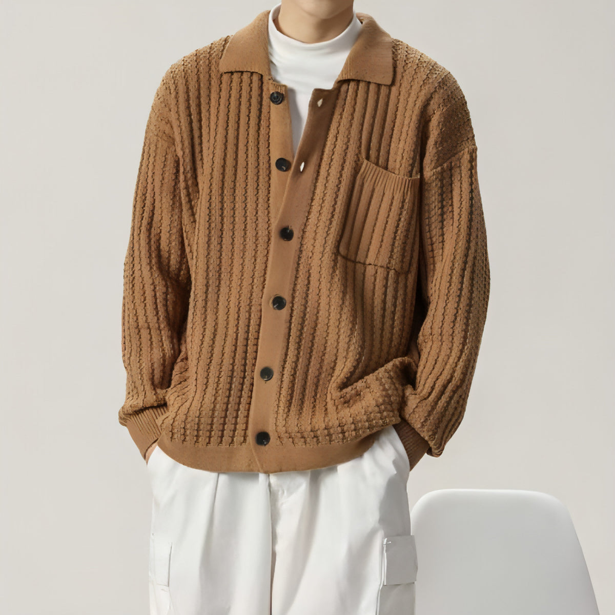 Lockerer, übergroßer, einfarbiger Strickpullover für Herren