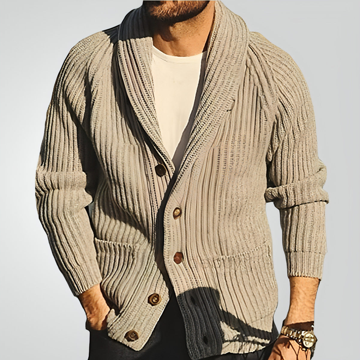Herren-Strickjacke mit Revers, modisch, Knopfpullover mit Taschen, Oberbekleidung, langärmelig, Oberteil, Frühling und Herbst