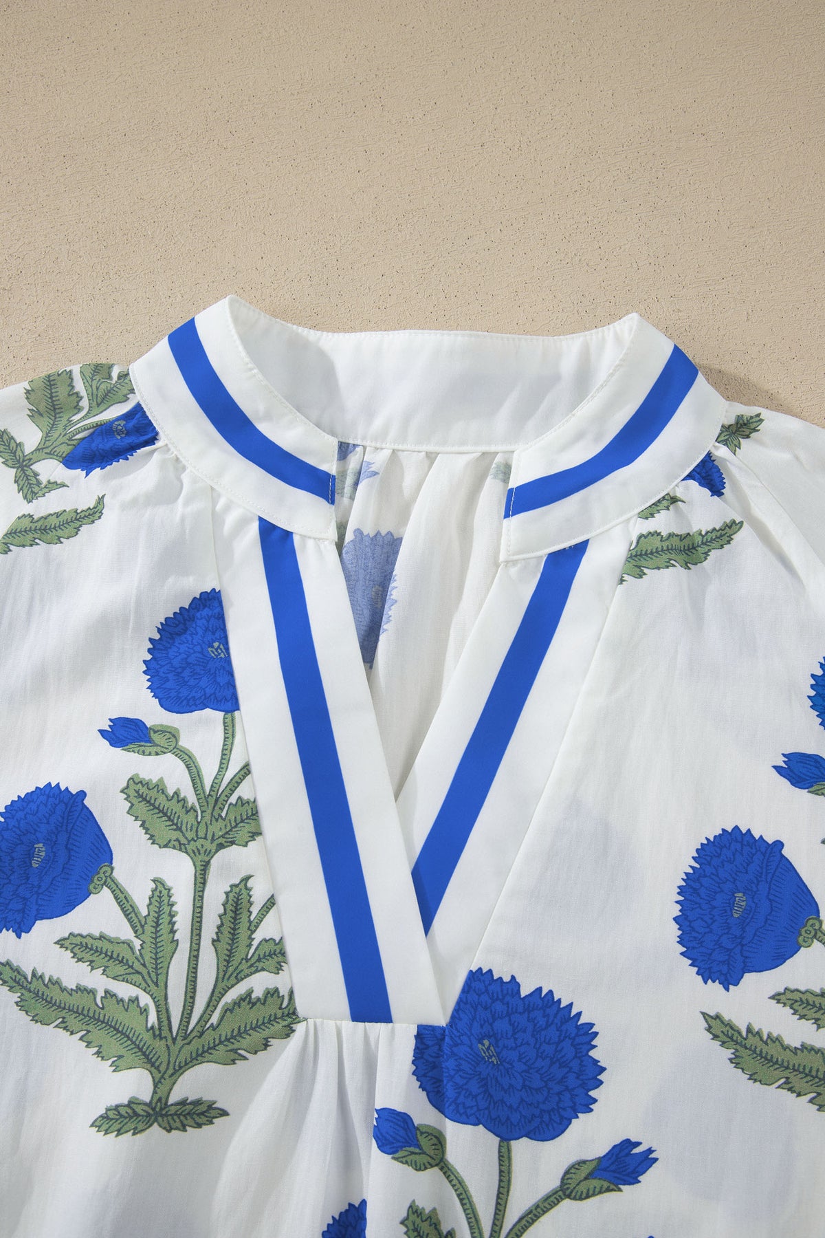 Sky Blue Casual Wild Flower Print V Neck 3/4 Sleeve Blouse