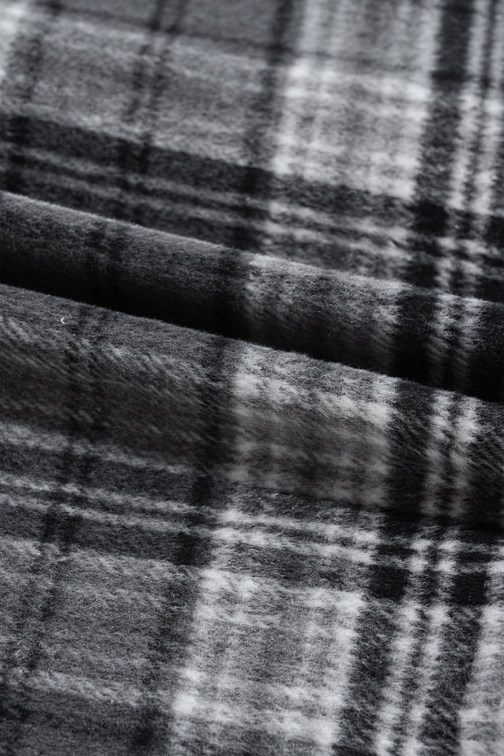Black Plaid Print Flap Pockets Contrast Hooded Loose Shacket.