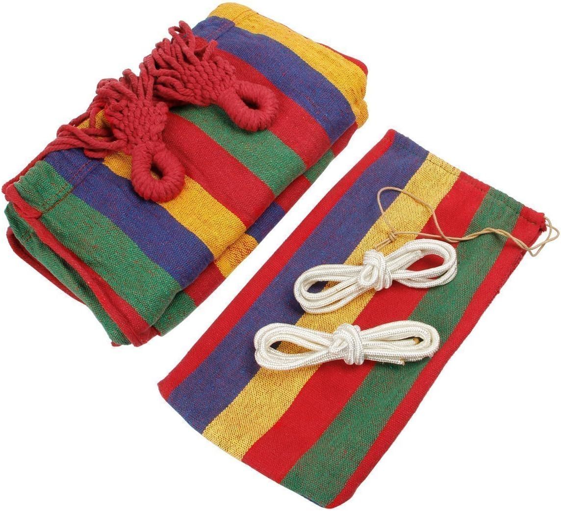 WoneNice™ – Double Cotton Hammock for 2 Persons, Striped Red (Spain Warehouse)