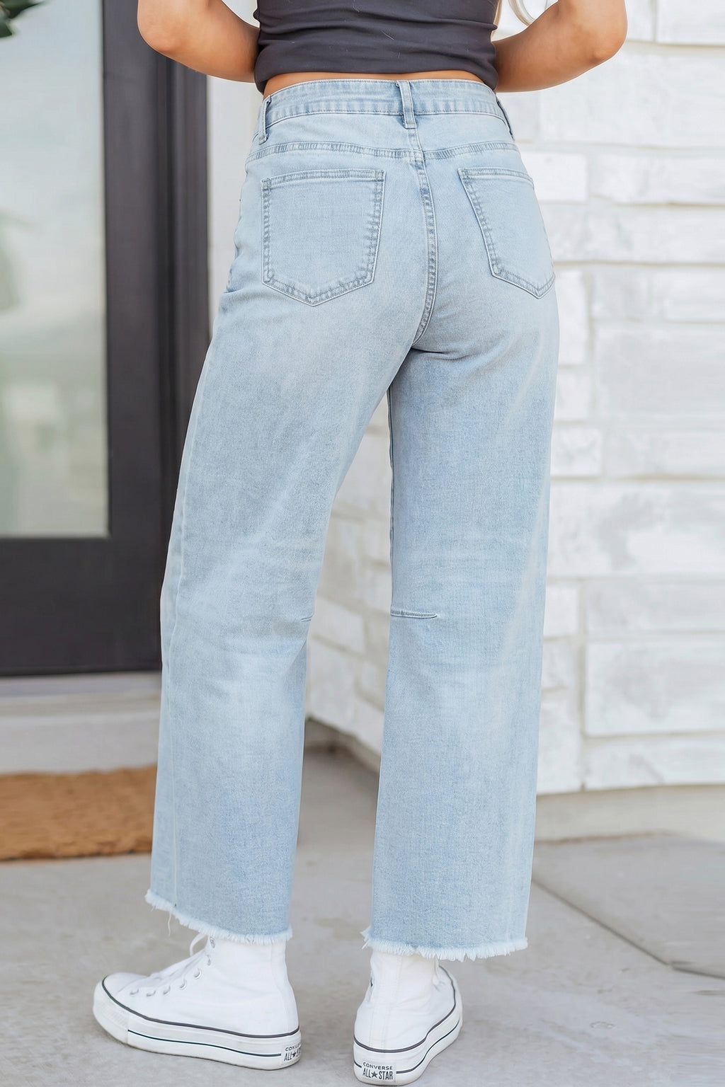 Beau Blue Frayed Cropped Barrel Jeans