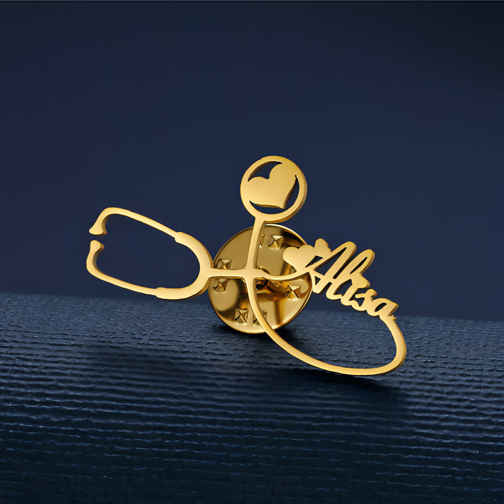 Stainless Steel DIY Name Letter Stethoscope Brooch