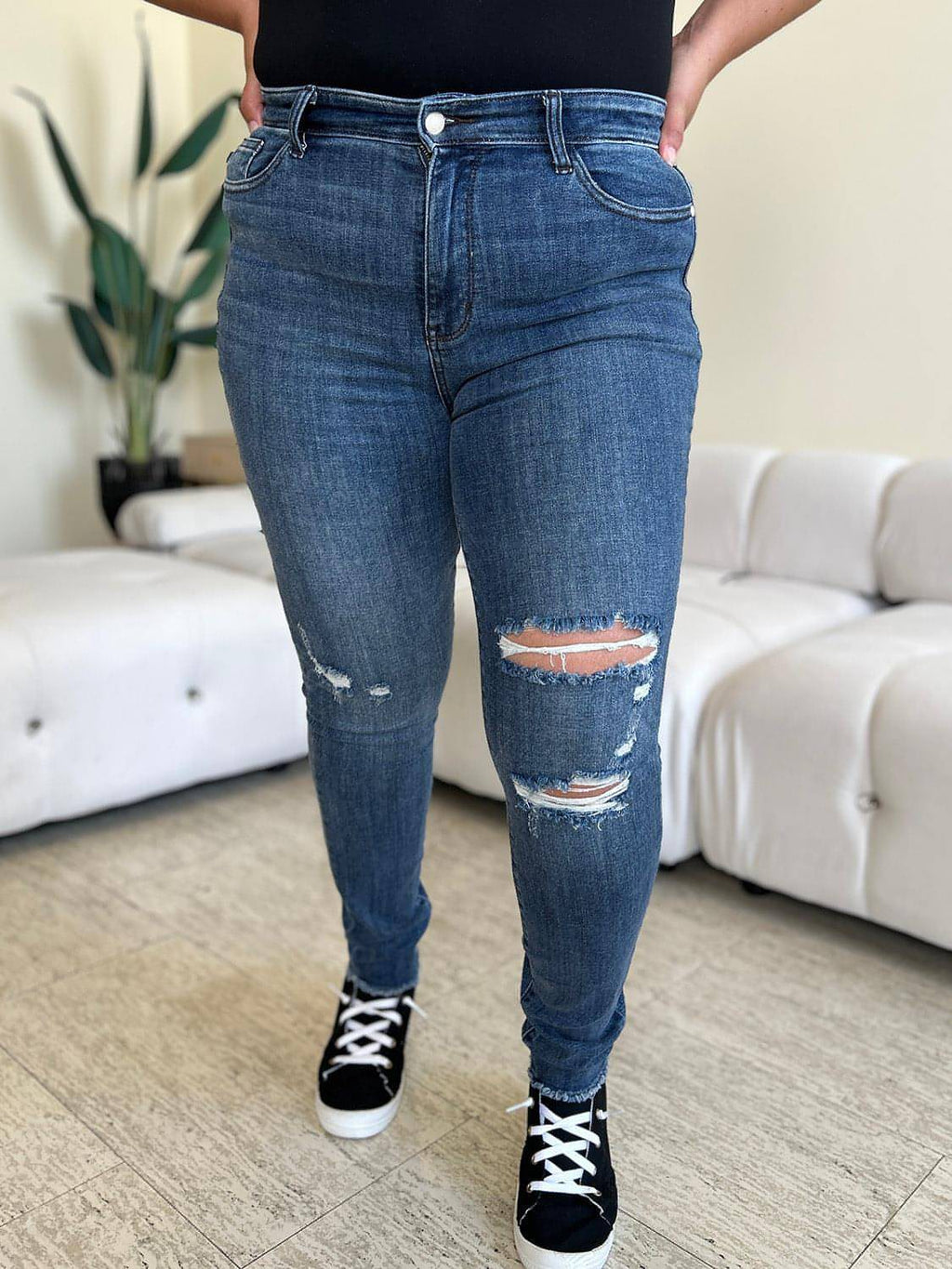 Judy Blue em tamanho grande na cintura alta jeans skinny angustiado