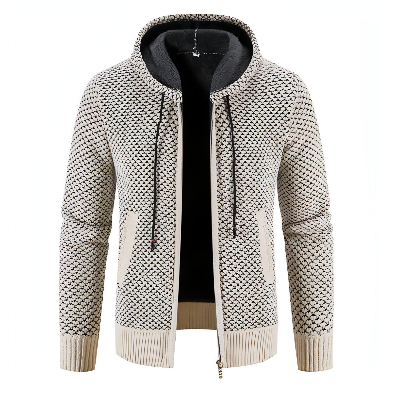 Suéter con capucha para hombre, tejido de punto, forro polar, terciopelo con grosor añadido, cárdigan cálido con forro polar