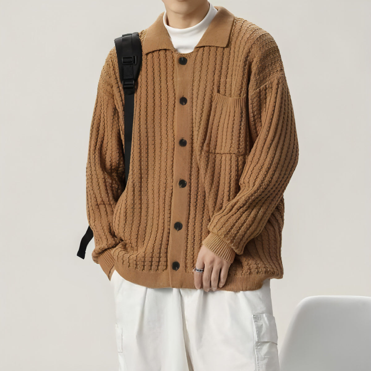 Lockerer, übergroßer, einfarbiger Strickpullover für Herren