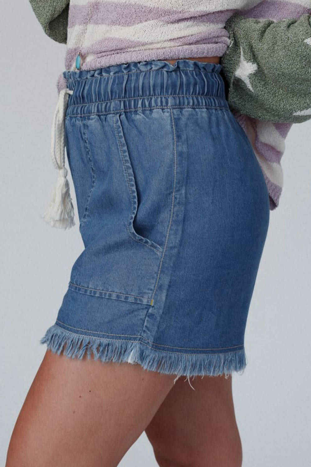 ASHLEIGH AZUL BEDA CAIXA CAIXA CAIXA DE CAIZ ALTA SHORTS com bolsos