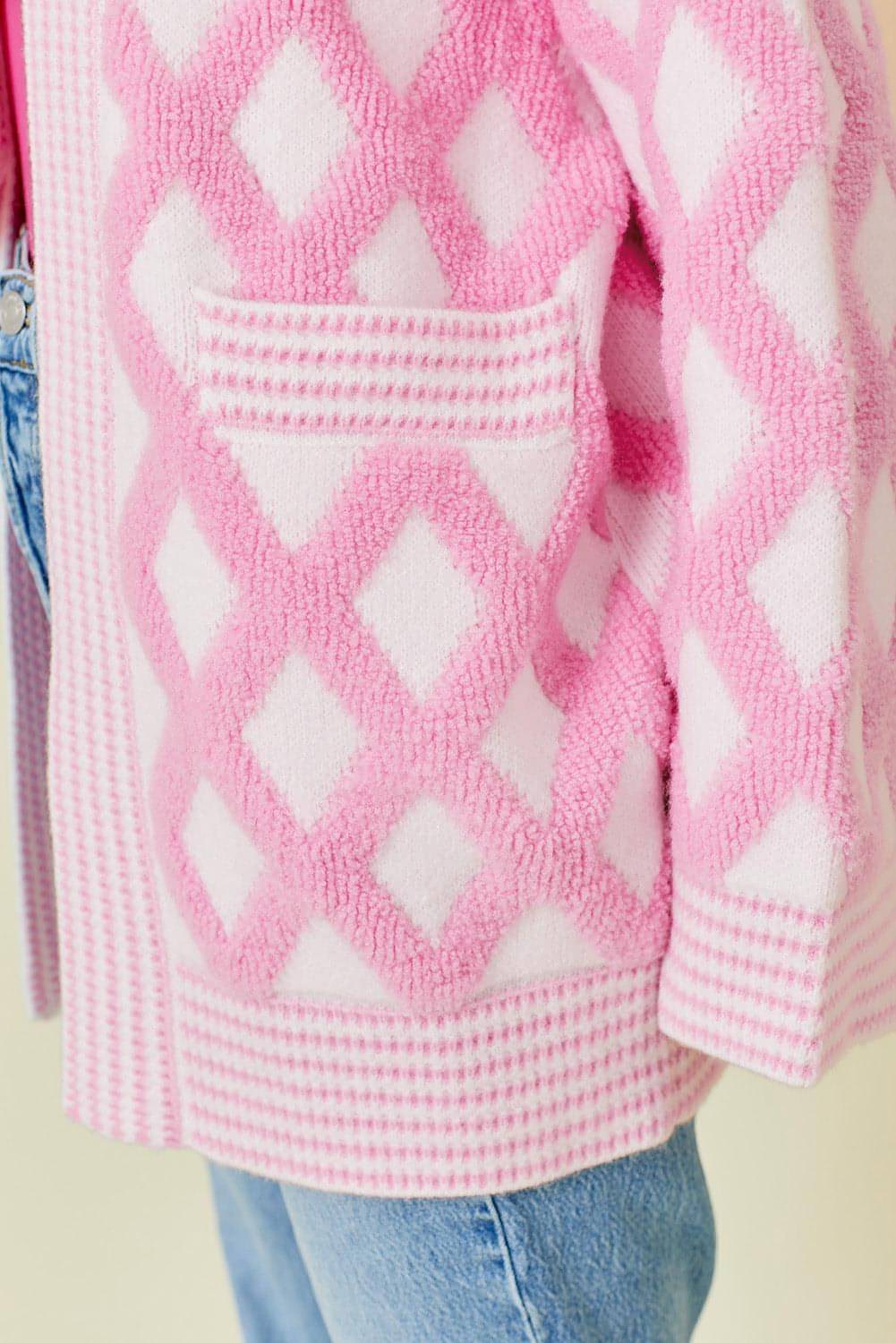 Pink Rhombus Muster Stricker vorne steckte Cardigans