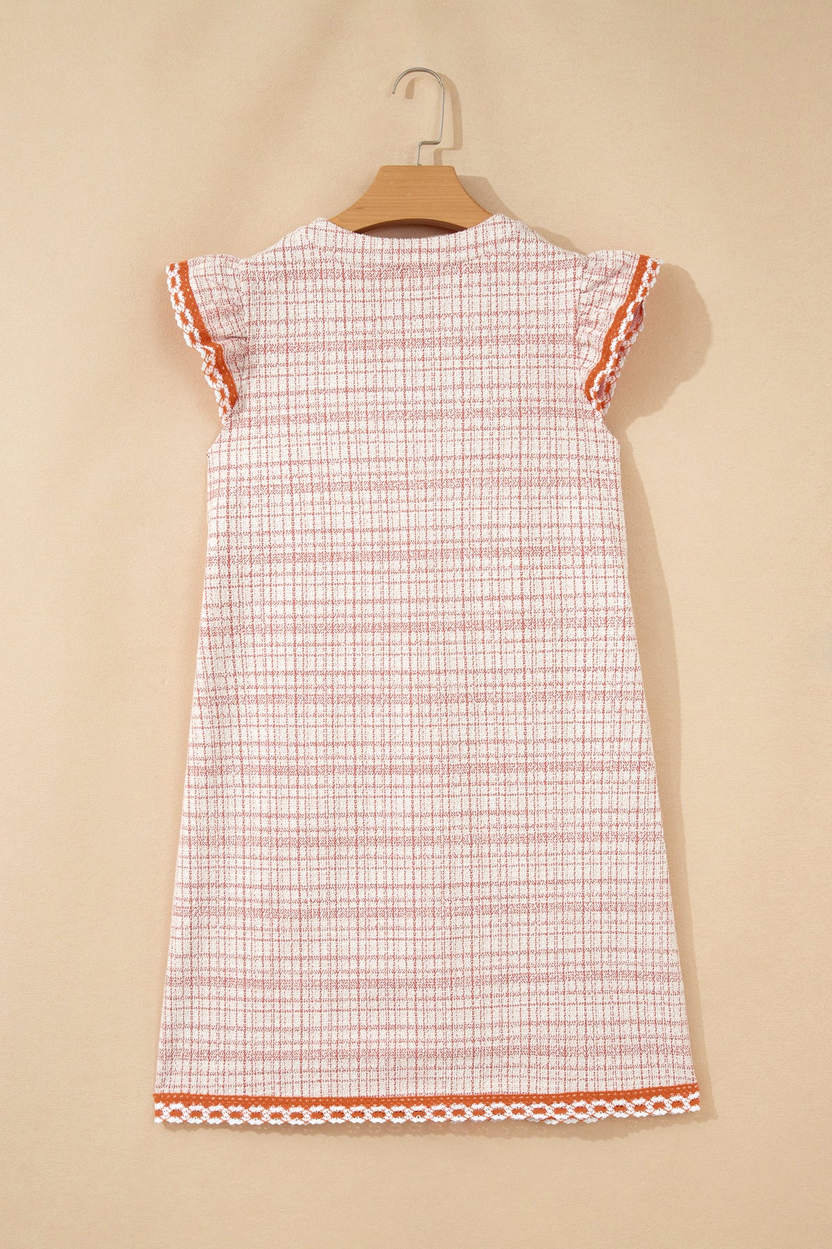 White Jacquard Textured Contrast Trim Short Sleeve Tassel Tie Shift Dress