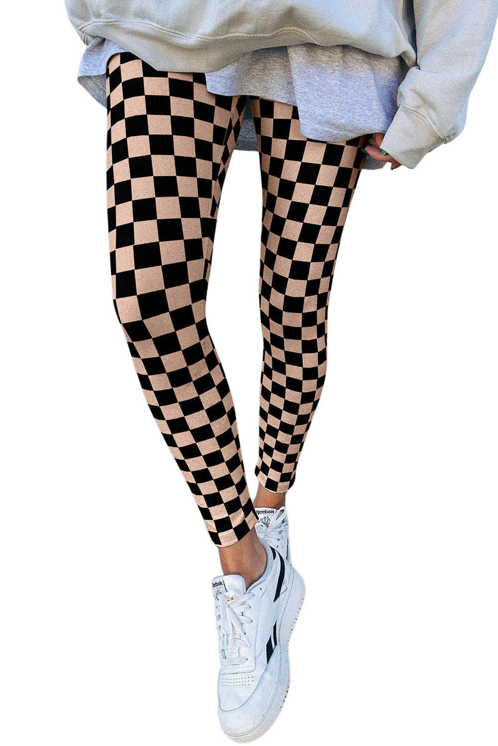 Kaki rutigt mönster hög midja mager leggings
