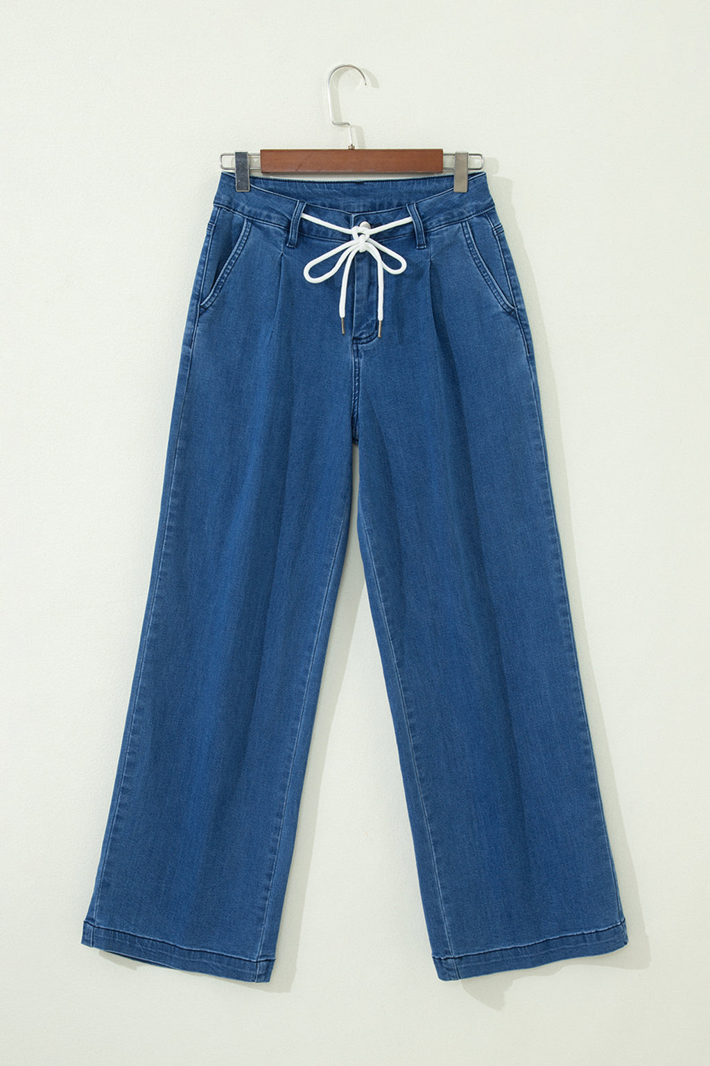 Dusk Blue Lace-up Pull on Wide Leg Jeans