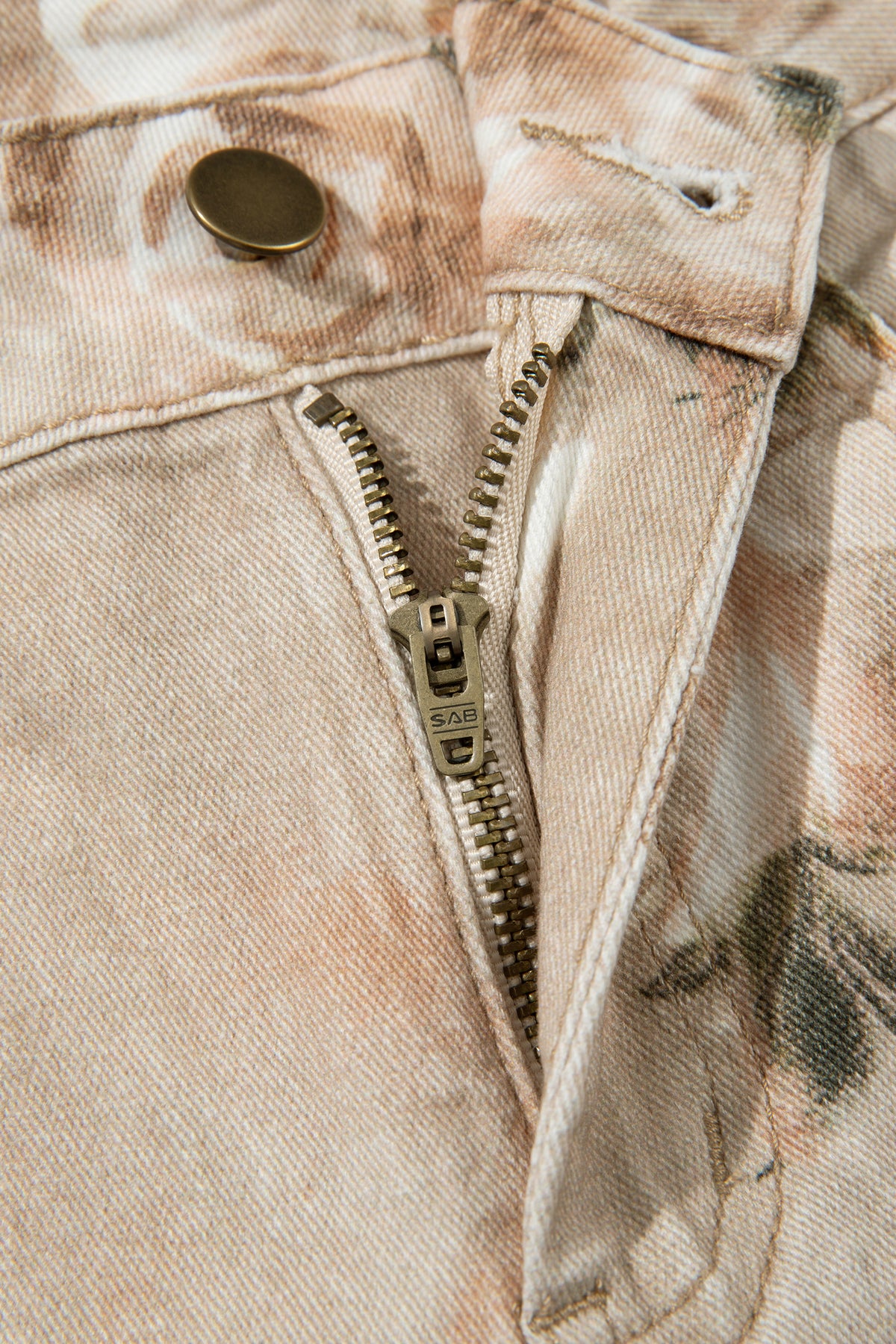 Khaki Retro Floral Print Relaxed Barrel Jeans