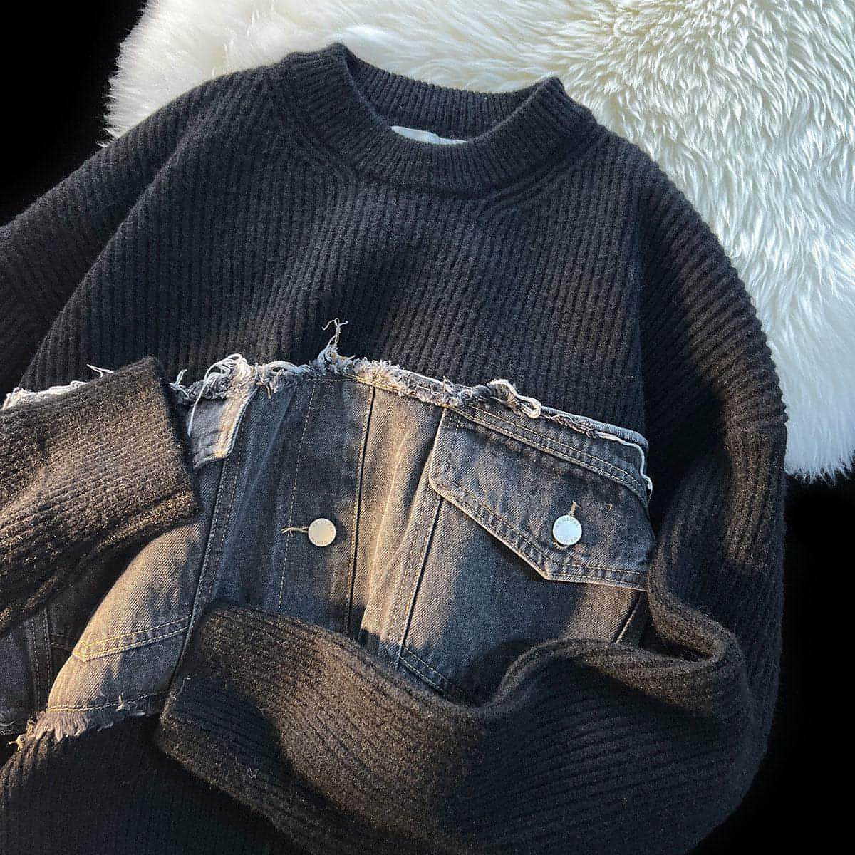 Designer Denim Splicing Knitwear Men Sweater - Edition 25