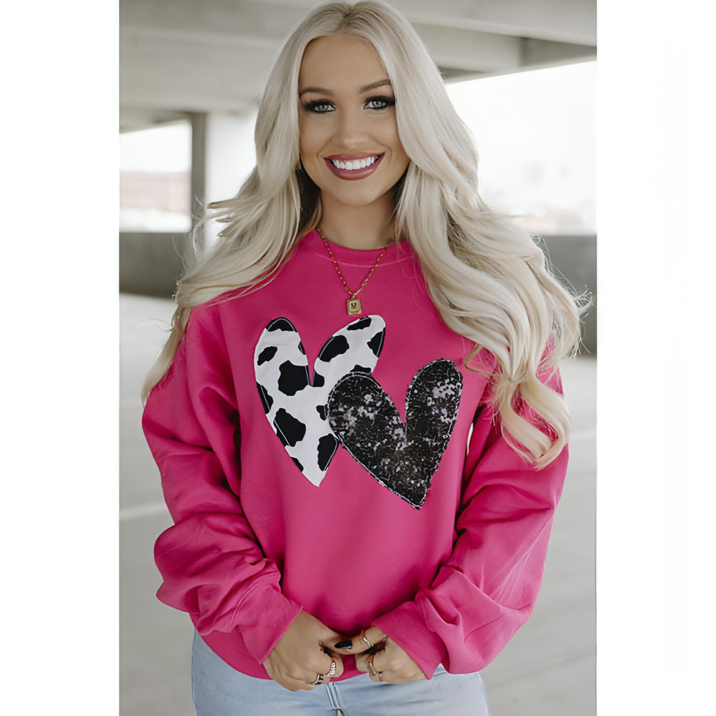 A1. Round Neck Long Sleeve Top Women's Loose Printed Sweater