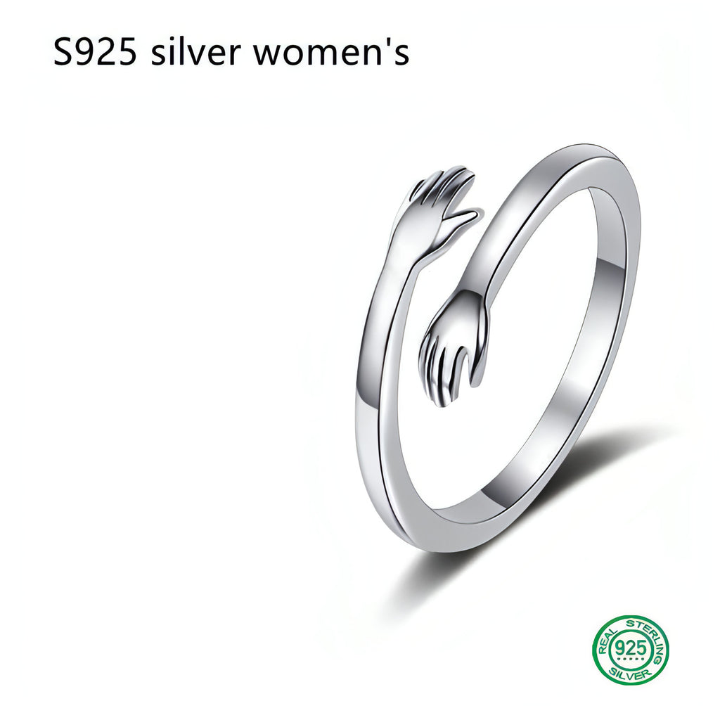 925 Sterling Silver Hug Ring – Adjustable Couple Jewelry