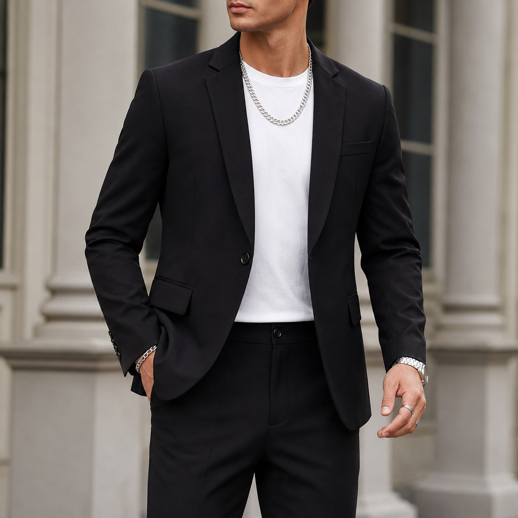 VELMONT™ Executive Black Slim Fit Suit – Premium Men's Business Formal Two-Piece Suit