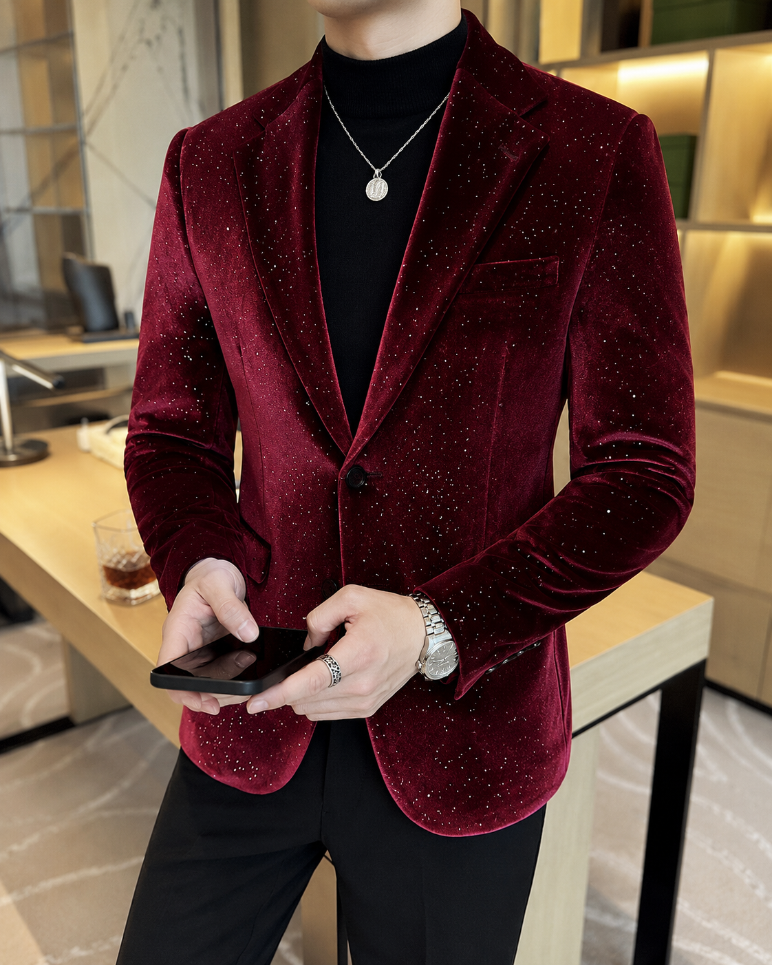 Men's South Korea Slim-fit Fashion Bronzing Stage Suit Jacket