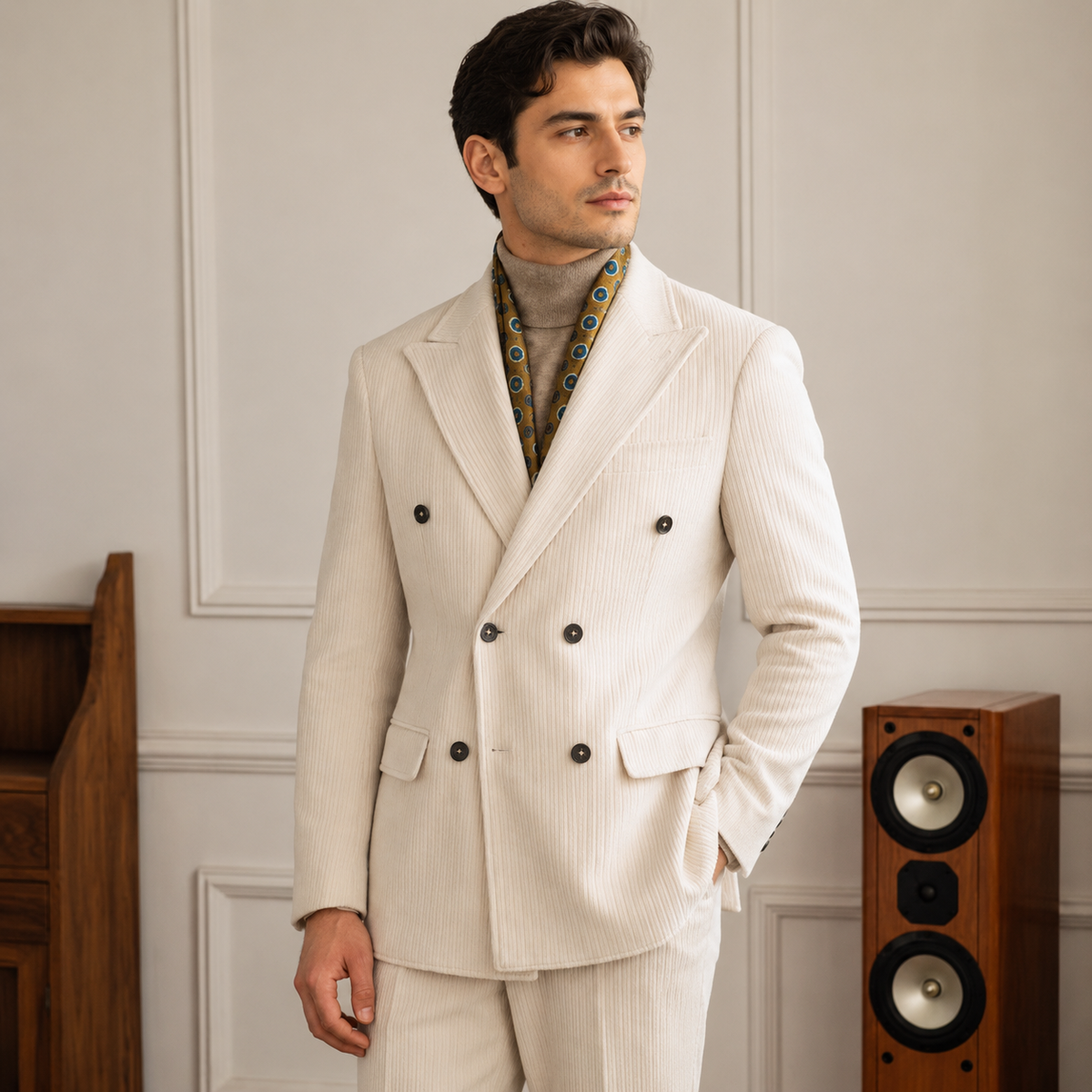 Chenier-Anzugset im Gentleman-Stil mit zweireihiger Schnalle und Rillenleiste