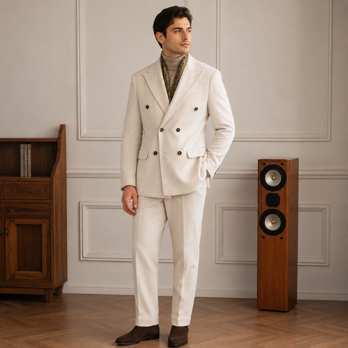 Chenier-Anzugset im Gentleman-Stil mit zweireihiger Schnalle und Rillenleiste