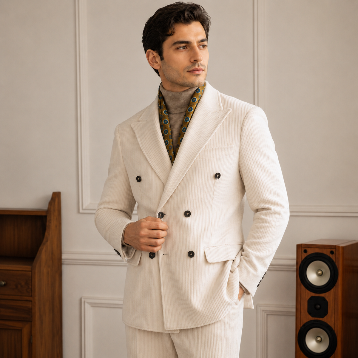 Chenier-Anzugset im Gentleman-Stil mit zweireihiger Schnalle und Rillenleiste