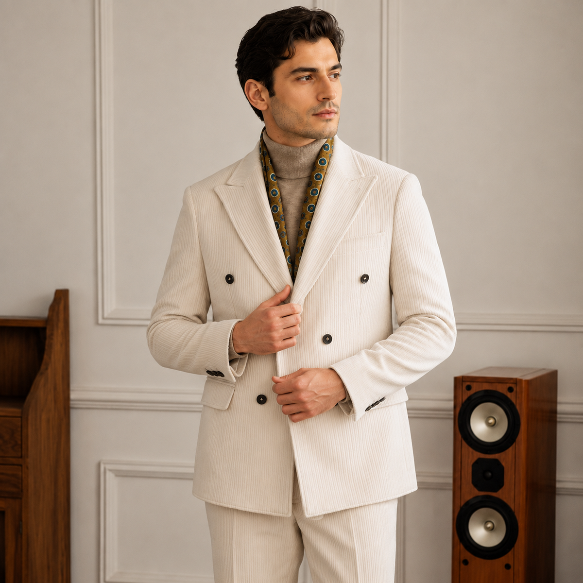 Chenier-Anzugset im Gentleman-Stil mit zweireihiger Schnalle und Rillenleiste