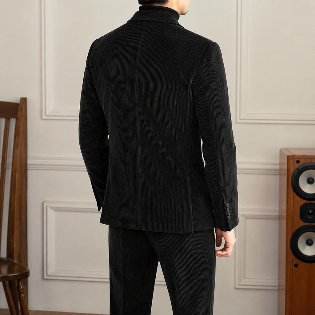 Gentleman Style Double Row Buckle Groove Bar Chenier Suit Set