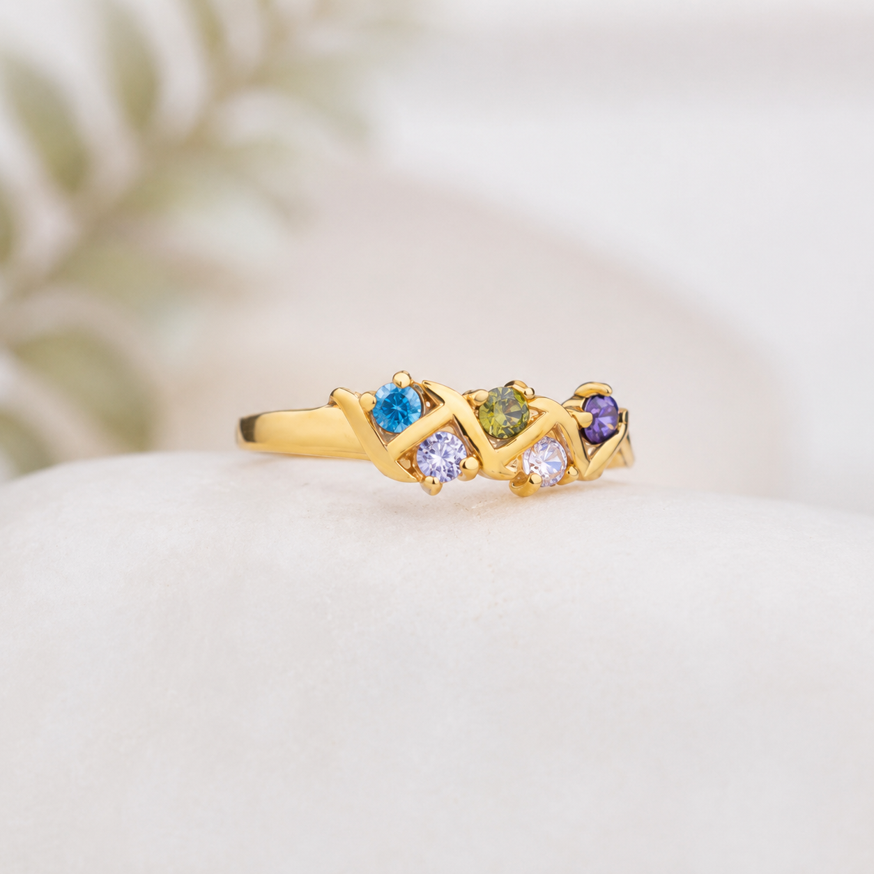 1-6 Birthstone Order Family Mother 925K Silver Dainty Ring