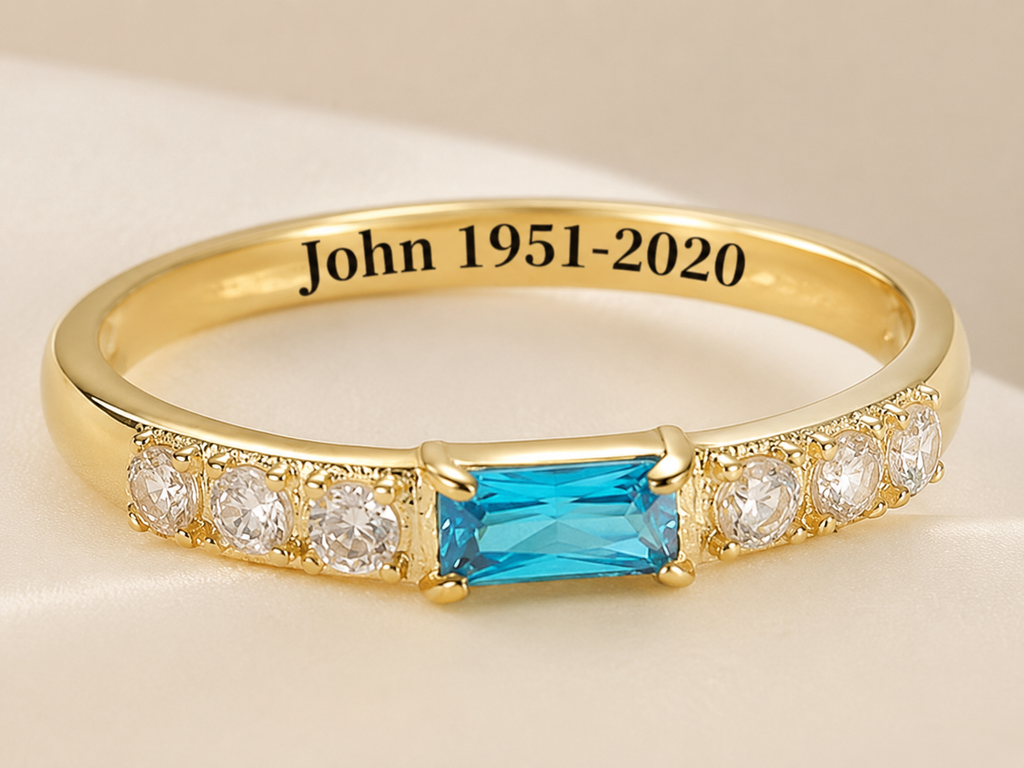 Diamond-encrusted Rectangular Birthstones Ring Birthstone Lettering In December