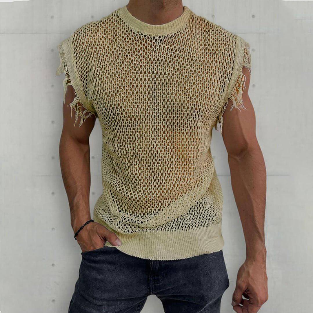 Sommer Strickweste Rundhals Ärmellos T-Shirt (Tank-Top) Herren