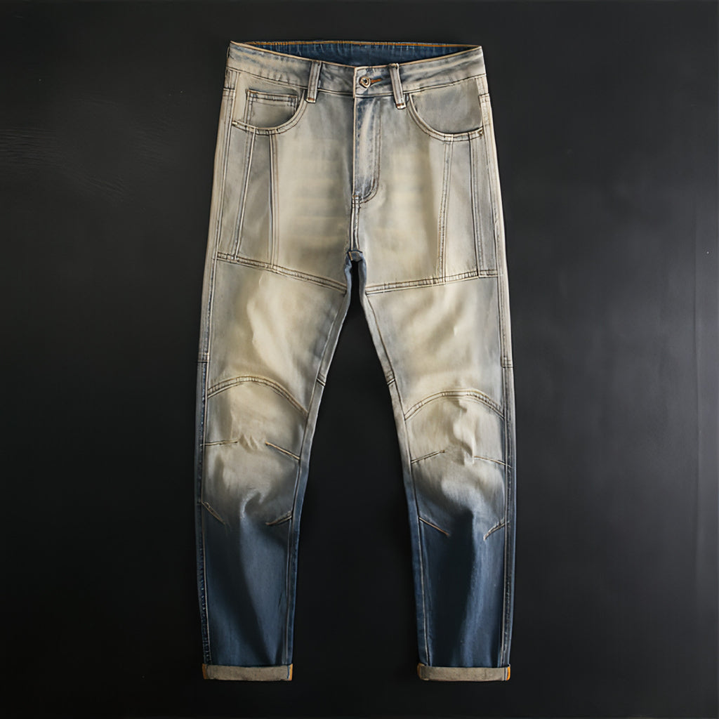 Retro Patchwork Motorcycle Jeans Men
