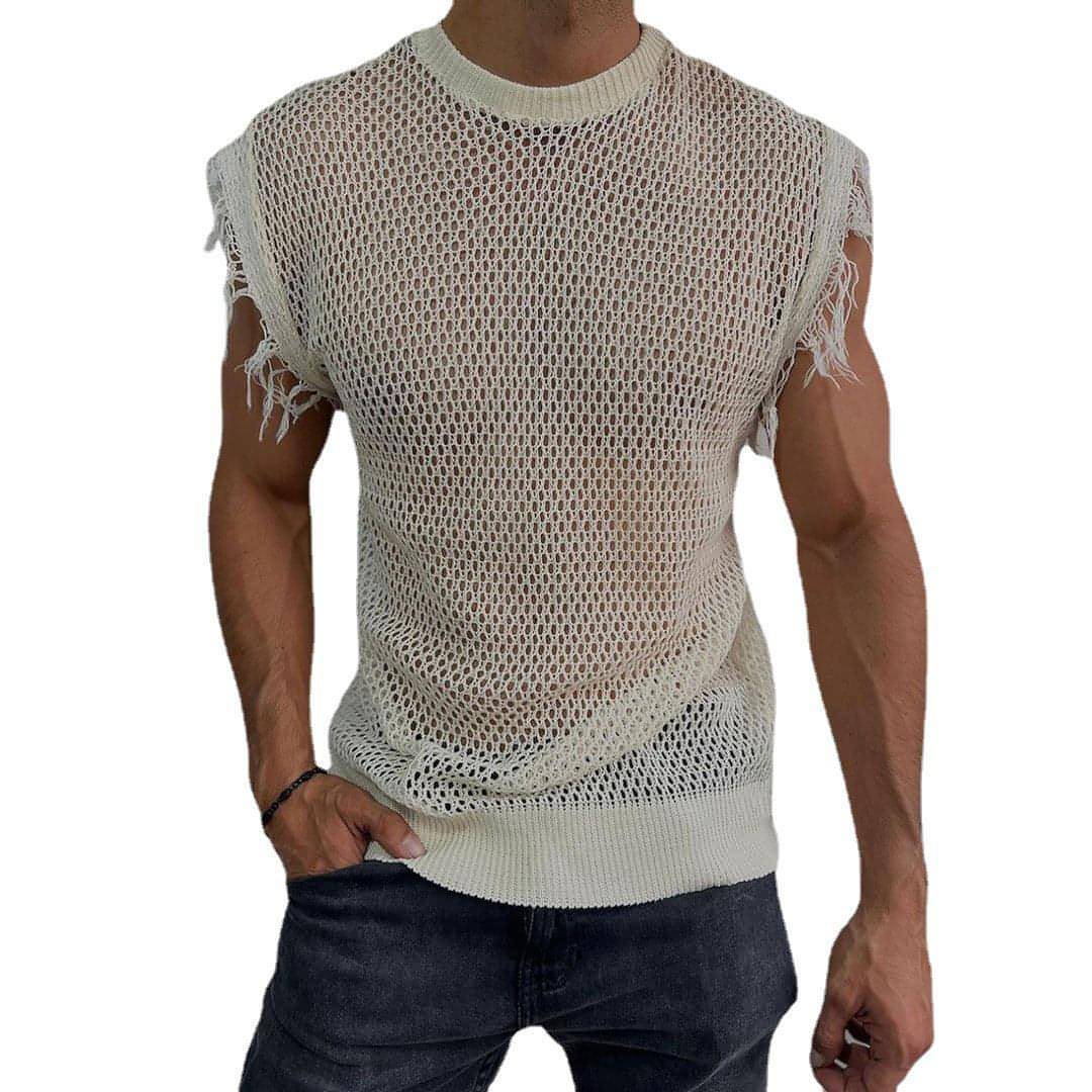 Sommer Strickweste Rundhals Ärmellos T-Shirt (Tank-Top) Herren