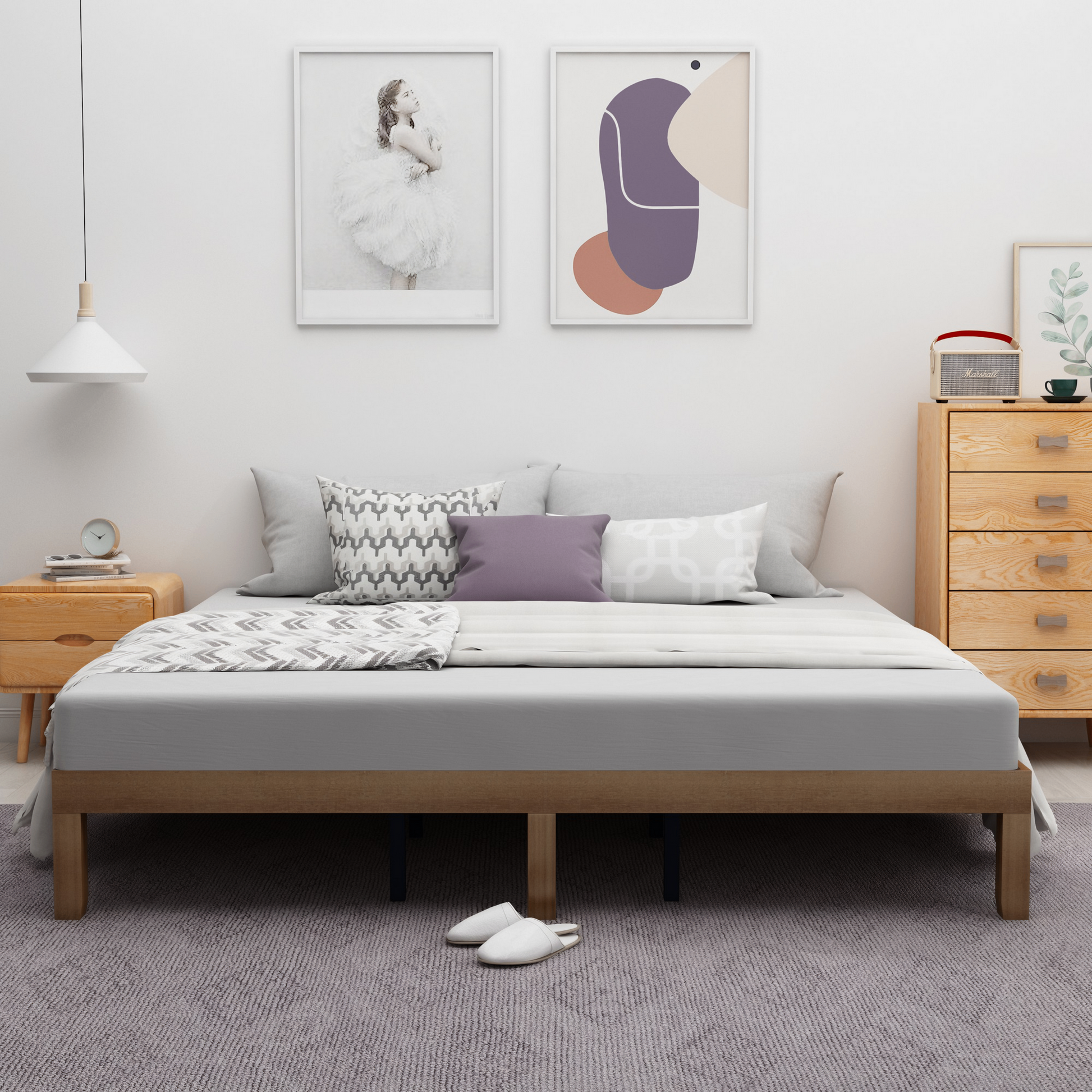 LuneluX_Home – Queen Size Solid Wood Platform Bed Frame