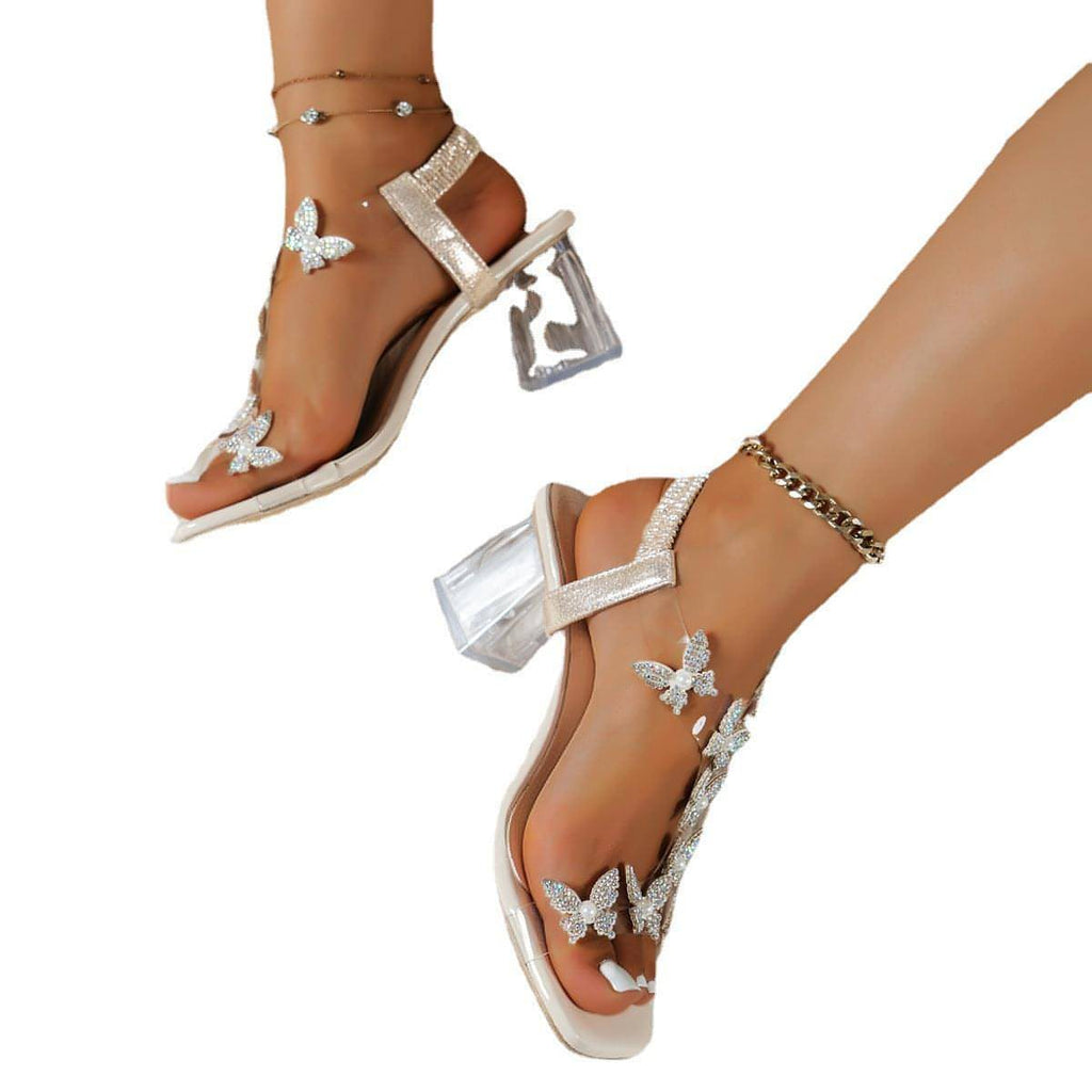 Sandálias de estilo coreano de verão feminino com banda elástica Butterfly Flower High
